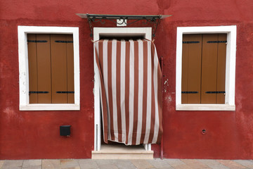 Retro red facade entrance door