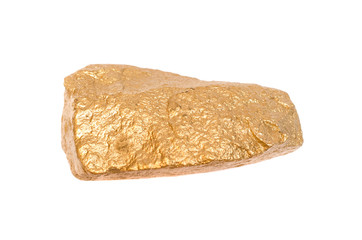 Gold nuggets isolated on the white background. Painted with gold paint granite stones.