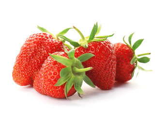 Fresh ripe strawberries on white background. Healthy snack