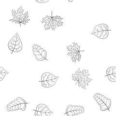 abstract vector doodle autumn leaves seamless pattern