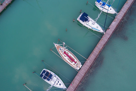 White sailing boats in Lake Balaton