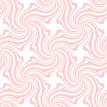 Vector sunburst seamless pattern with swirl and geometric wave. Abstract pink seamless pattern on white background
