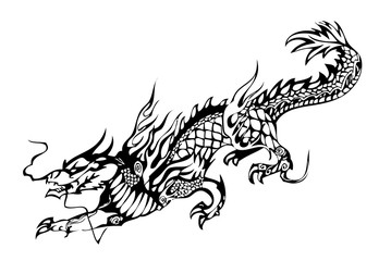 Chinese dragon black on the white