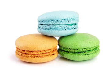 colorful macaroons isolated on white background closeup