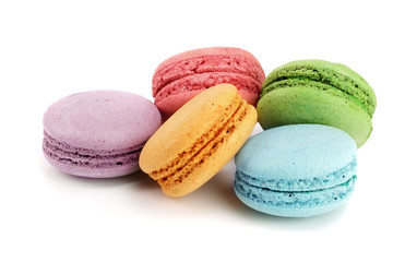 colorful macaroons isolated on white background closeup