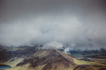 Iceland. Peak of the mountain. Dramatic Iceland.