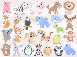 Cute animal sticker set. Flat design - 207687400