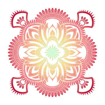 Mandala pattern colored background. Vector illustration. Meditation element for India yoga. Ornament for decorating a greeting. Set of vintage Wedding Invitation card