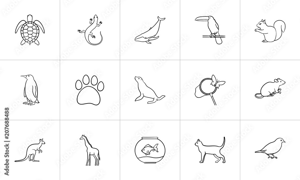 Canvas Prints animals sketch icon set for web, mobile and infographics. hand drawn animals vector icon set isolate