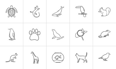 Fototapeta premium Animals sketch icon set for web, mobile and infographics. Hand drawn animals vector icon set isolated on white background.