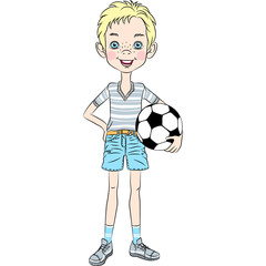 Young sports boy with soccer ball on the white background