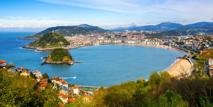 San Sebastian city, Spain, view of La Concha bay and Atlantic ocean