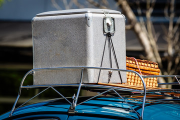 Cooler and picnic basket car top carrier roof of car