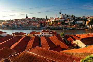 Porto, Portugal old town skyline from vila nova de gaia on the Douro River