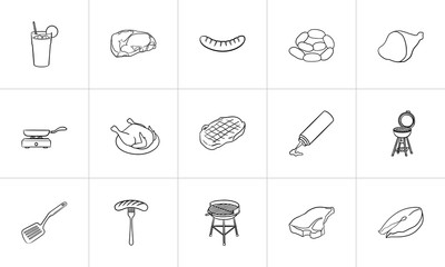Food and drink outline doodle icon set for print, web, mobile and infographics. Hand drawn food and drink vector sketch illustration set isolated on white background.