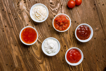 assorted sauces top view