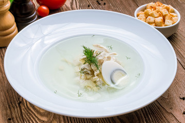 Chicken soup bouillon in a plate