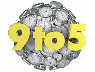 9 to 5 Working Job Hours Nine Five Clocks 3d Render Illustration