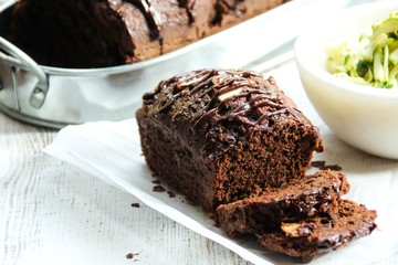 Homemade Chocolate Zucchini Bread, selective focus