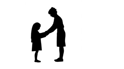 Silhouette Beautiful young mom giving a present to her charming little girl track matte
