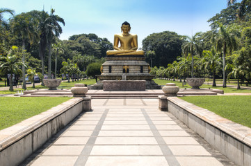 Golden buddha statue in Colombo, Sri Lanka.