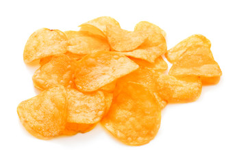 heap of potato chips isolated on white background