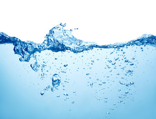 water splash with air bubbles on white background