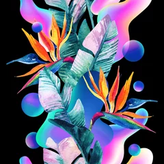 Deurstickers Abstracte zachte gradiëntonscherpte, kleurrijke vloeiende en geometrische vormen, aquarel palmtekening. © Tanya Syrytsyna