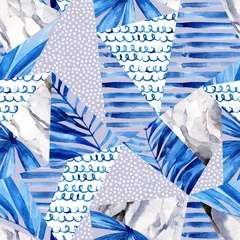 Poster Abstracte geometrische achtergrond in mariene stijl. Aquarel driehoek naadloze patroon © Tanya Syrytsyna
