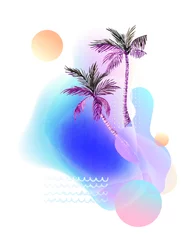 Tuinposter Abstract soft gradient blur, colorful fluid and geometric shapes, watercolor palm drawing © Tanya Syrytsyna