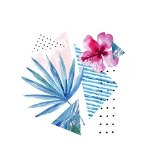 Poster Driehoek, cirkel, aquarel palmboom, marmer, grunge texturen © Tanya Syrytsyna