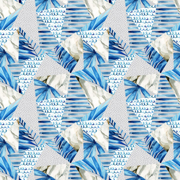 Abstract geometric background in marine style. Watercolor triangle seamless pattern