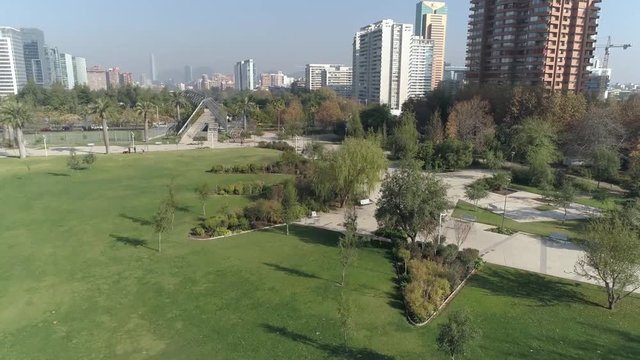 Aerial view of a park and city 