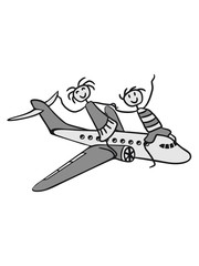 Fototapeta premium paar pärchen liebe 2 zusammen freunde spaß reiten linienflugzeug flugzeug fliegen pilot urlaub reisen flug jumbojet groß design cool clipart