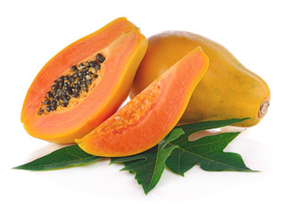 Papaya fruits isolated on white background.