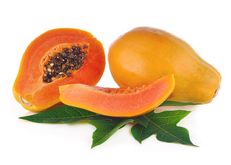Papaya fruits isolated on white background.