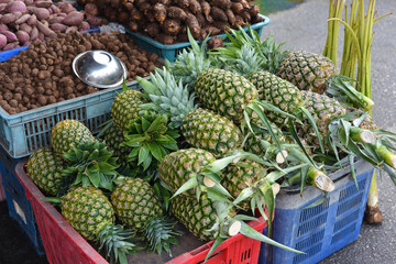 Pineapple in the basket for sales  in market