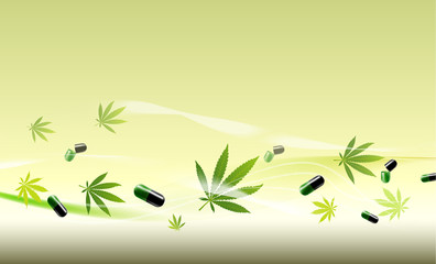 Medical capsules with cannabis leaf, 3d illustration alternative medicine concept.