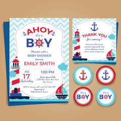 Nautical Theme Baby Shower Invitation, Birthday Party