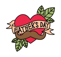 Happy father`s day vector. Tattoo Heart with ribbon and the word Father's day. 