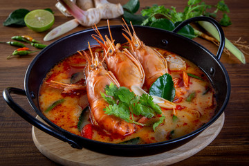 Tom yam kung is a spicy clear soup typical in Thailand