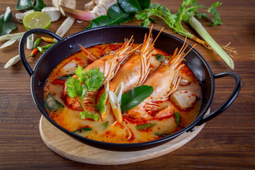 Tom yam kung is a spicy clear soup typical in Thailand