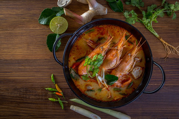 Tom yam kung is a spicy clear soup typical in Thailand