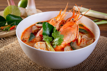 Tom yam kung is a spicy clear soup typical in Thailand