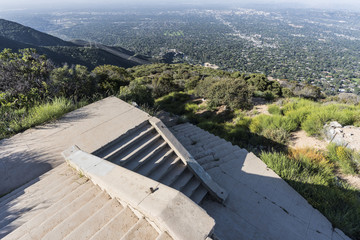 Historic incline railway stairway ruins on top of Echo Mtn in the Angeles National Forest above...