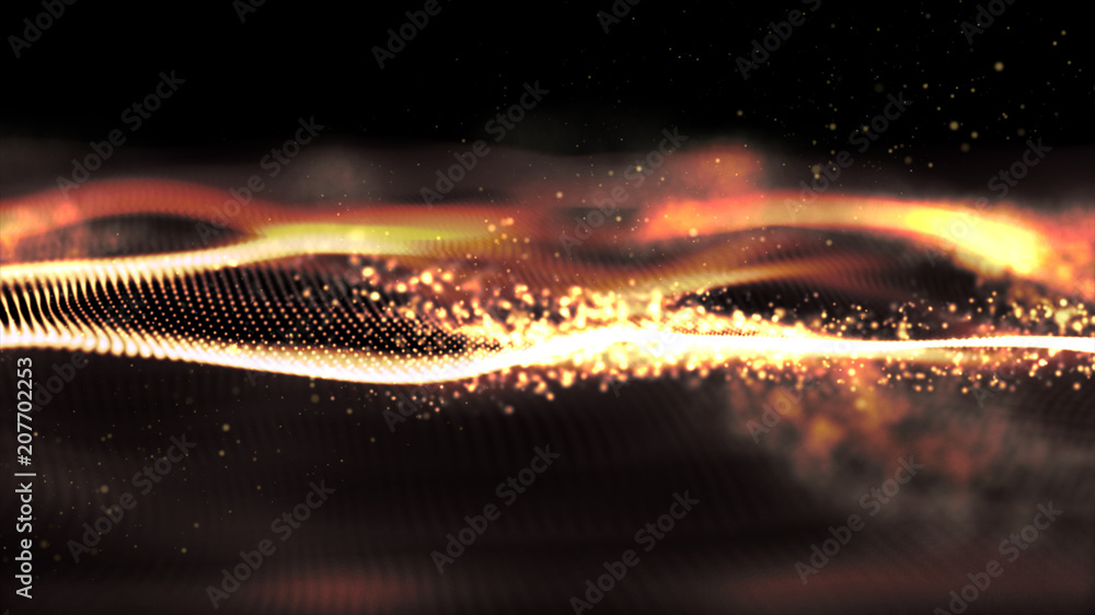 Aufkleber futuristic gold digital abstract luxurious sparkling wave particles flow de-focus background
