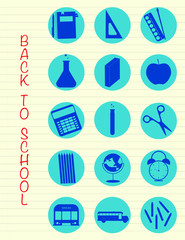 Flat design school supplies icons 