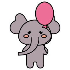 cute elephant with balloon helium kawaii character vector illustration design