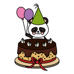 cute bear panda with sweet cake kawaii character vector illustration design