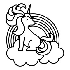 cute rainbow with unicorn kawaii character vector illustration design